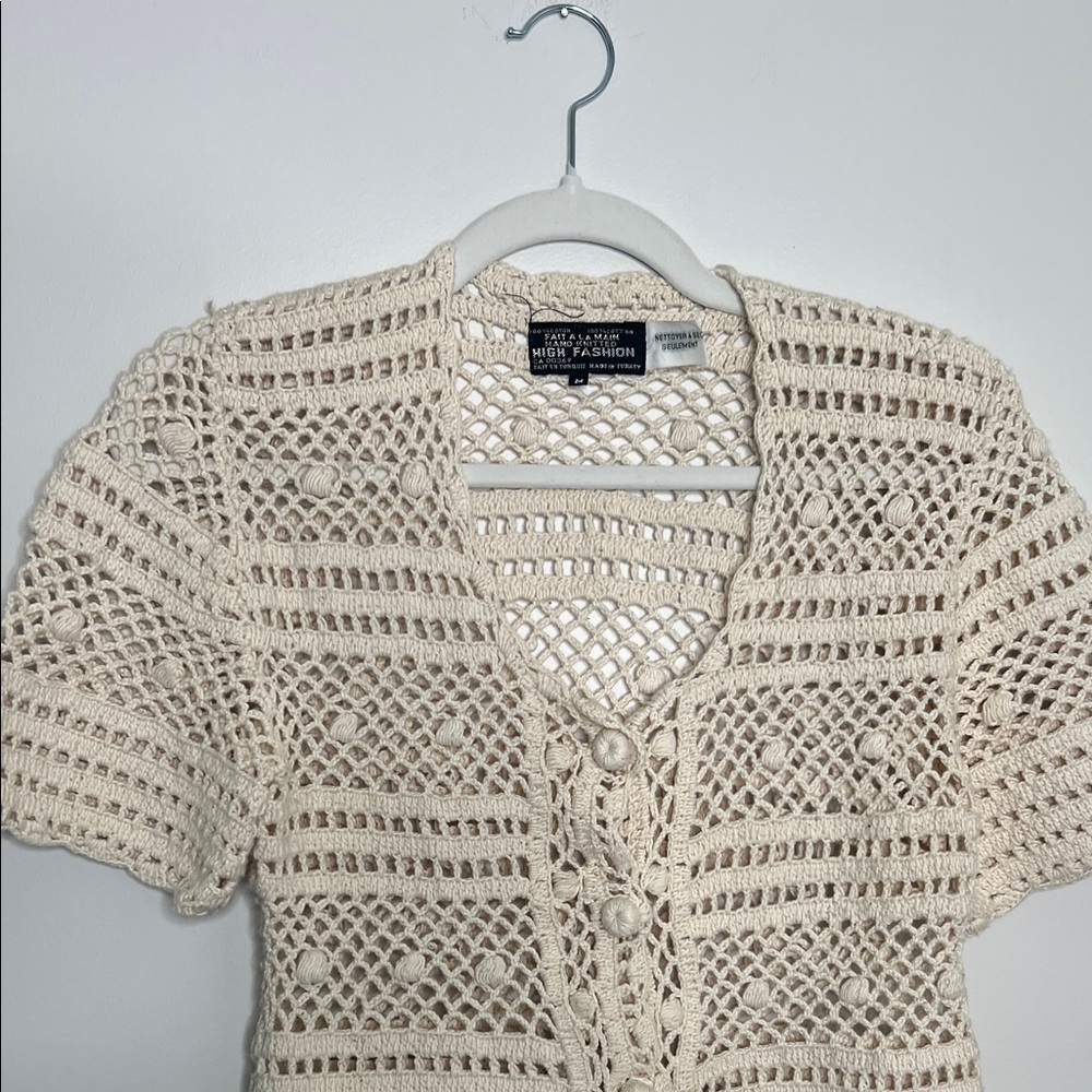 Hand Knitted Cream Crochet Cardigan 100% cotton Made in Turkey T Shirt sweater - Picture 2 of 7